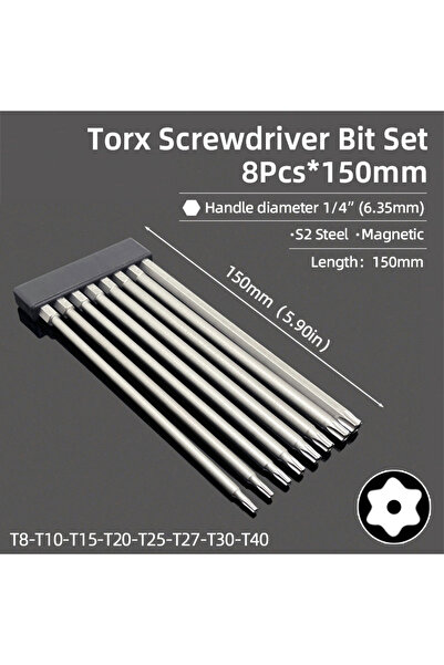 Choice7 8Pcs 150mm Magnetic Torx Screwdriver Bit 150mm T6-T40 1/4" Hex Shank ...