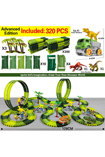 choice2 مجموعة مسار كهربائي للأطفال مكونة من 320 قطعة، سيارة لعبة ديناصور، أل...
