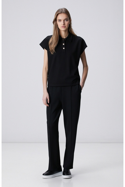 Network Siyah Beli Lastikli Nervürlü Boru Paça Eşofman Alt