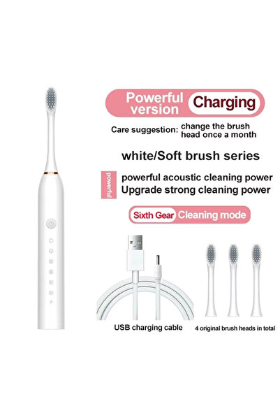 Choice1 فرشاة أسنان كهربائية بيضاء بشعيرات ناعمة، 6 سرعات أوتوماتيكية، مناسبة...