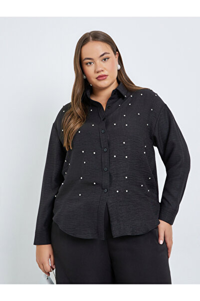 Styli Plus Size Black Embellished Long Sleeve Shirt