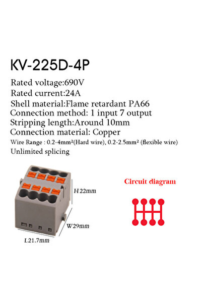 Choice36 225D-4P-G 1Pc Wire Electrical Cable Connectors Plug-in Terminal Bloc...