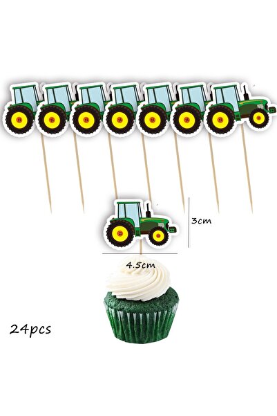 Choice4 مجموعة من 24 قطعة من زينة كعكة على شكل جرار زراعي، لافتات ورقية لحفلا...