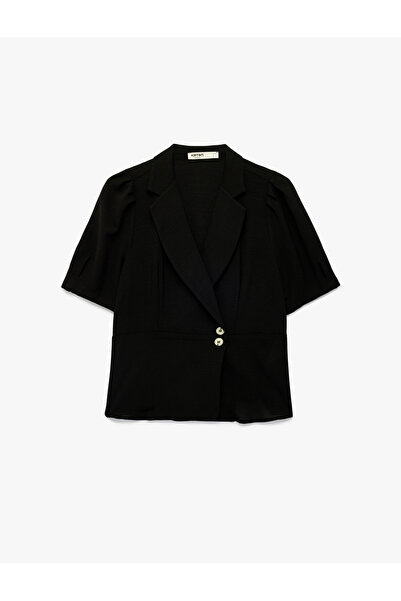 Koton Regular Fit Düğmeli Kısa Kollu Kruvaze Yaka Gömlek