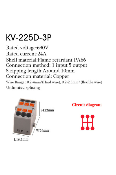 Choice35 225D-3P-G 1Pc Wire Electrical Cable Connectors Plug-in Terminal Bloc...