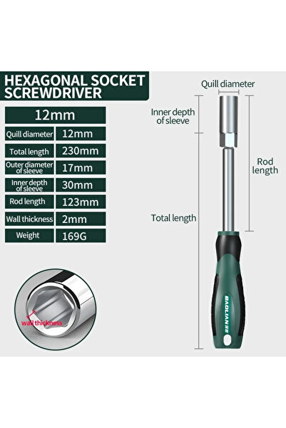 Choice1 12mm BAOLIAN Screwdriver Sket Wrench Hex Screwdriver Hexagonal Nut Ke...