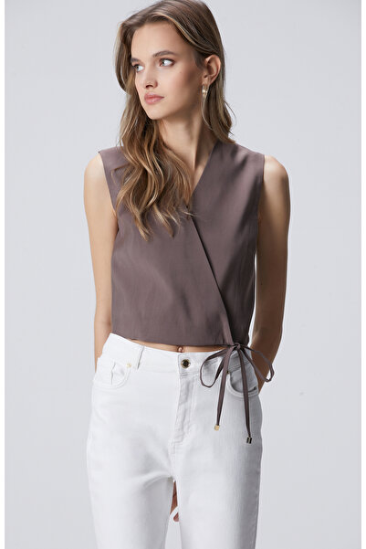 Network Kahverengi Etek Ucu Büzgülü T-shirt