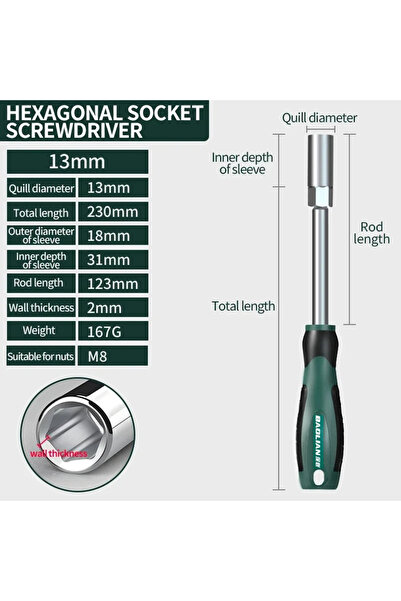 Choice3 13mm BAOLIAN Screwdriver Sket Wrench Hex Screwdriver Hexagonal Nut Ke...