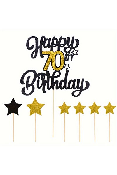 Choice1 70 years old 7pc/lot，Black Golden Number Happy Birthday Cake Topper, ...
