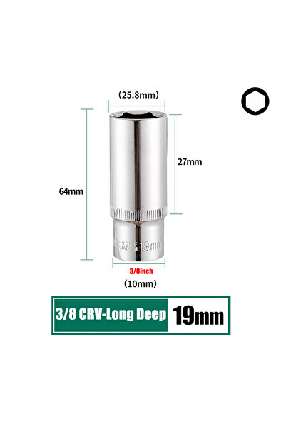 Choice12 مجموعة مفاتيح ربط سداسية طويلة وعميقة من الكروم والفاناديوم، مقاس 19...