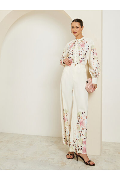 Styli Cream Floral Print Shirt and Trousers Co-Ords