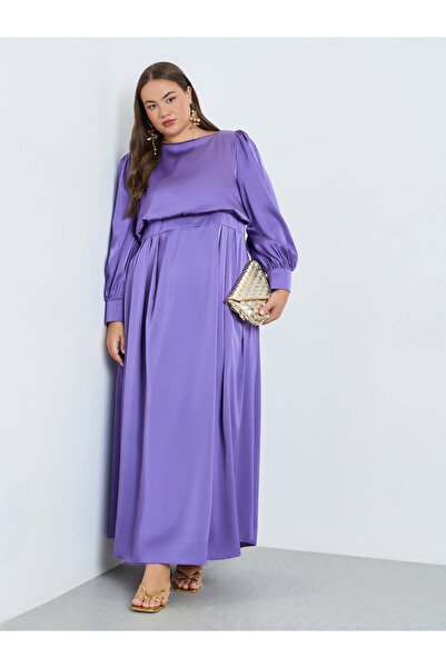 Styli Plus Size Purple Pleated A-Line Maxi Dress