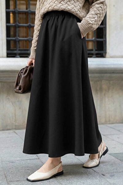 InStyle Flared Double Black Skirt with Pockets