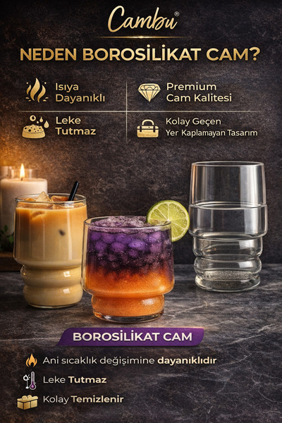 Enjoy Borosilikat Sky Kokteyl Bardağı 3’lü Set 350 ML Isıya Dayanıklı Cam Bardak