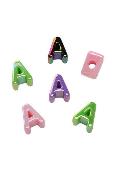 Choice13 مجموعة من 5 قطع من خرز الحروف أكريليك الملونة بألوان AB، خرز فاصل مخ...