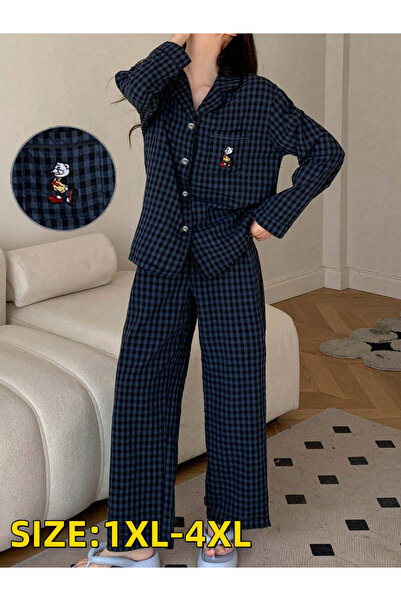 Take Two By Styli Plus Size Checked Pocket Detail Shirt and Pyjama Set