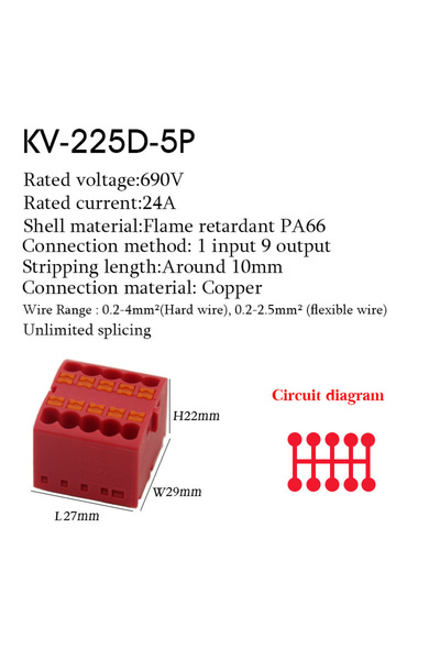 Choice30 225D-5P-R 1Pc Wire Electrical Cable Connectors Plug-in Terminal Bloc...