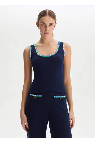 Knitss Lacivert Organik Merserize Pamuk Triko Üst