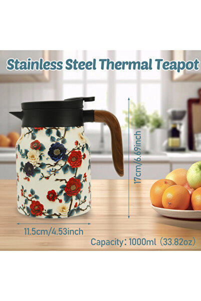 Choice10 ترمس شاي عتيق بنقشة زهور، مصنوع من الفولاذ المقاوم للصدأ، مقاوم للتن...