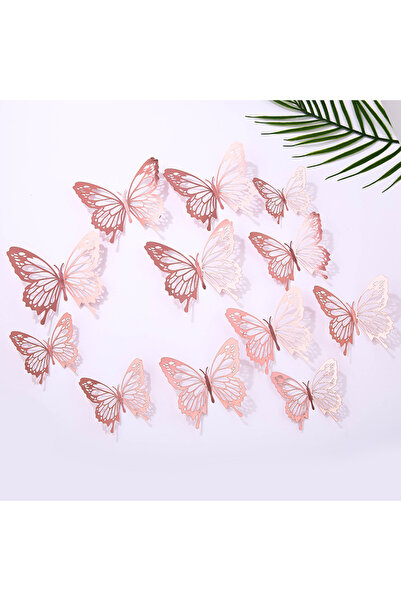 choice2 12 قطعة من زينة الكيك على شكل فراشة، لون ذهبي وردي، مناسبة لأعياد الم...