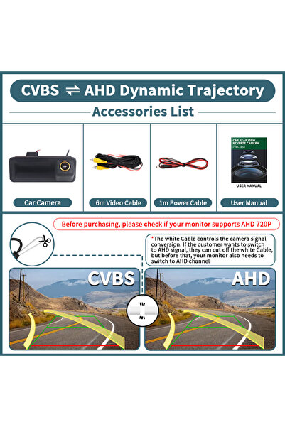 Choice3 12 V Dynamic Trajectory AHD 1080P 170° Vehicle Rear View Camera for F...