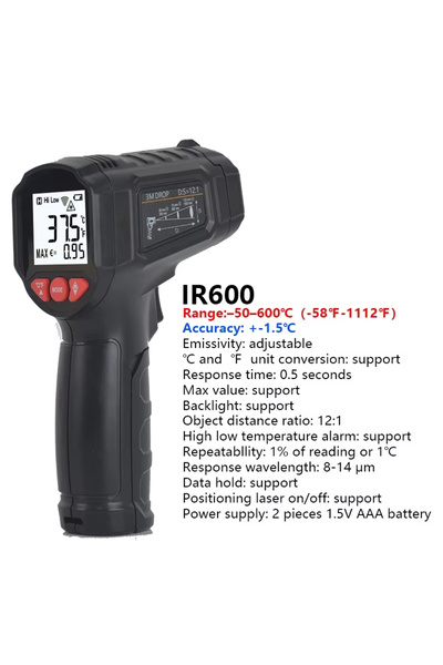 Choice4 مقياس حرارة رقمي بالأشعة تحت الحمراء IR600، نطاق قياس الحرارة من -50 ...