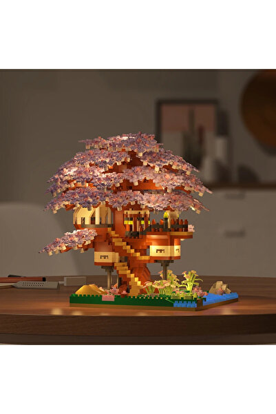 choice2 ب مع إضاءة، بيت شجرة صغير بأربعة فصول، شجرة ساكورا، زهرة القمر، بيت خ...