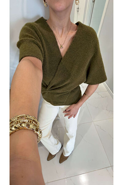 BİRCANÇİL Golle Khaki Bat Sleeve Design Knitwear