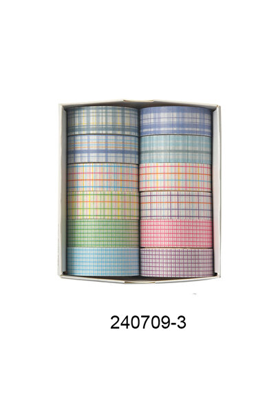 choice2 240709-3 ١٢ لفة/علبة من شريط قماش منقش ملون رائع بنقشة مربعات، مجموعة...