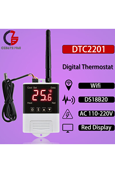 Choice6 منظم حرارة ورطوبة رقمي DTC2201 يعمل بتقنية الواي فاي، بجهد 12 فولت، 1...