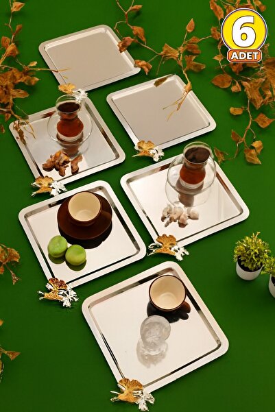 JASPER Set of 6 Gold Butterfly Detailed Square Stainless Steel Presentation T...