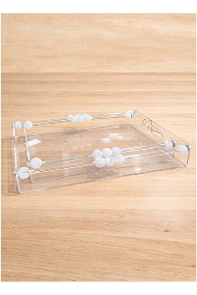 ALQANNAS Thick Acrylic Serving Tray Set 2 Pieces with Pearl Embroidery