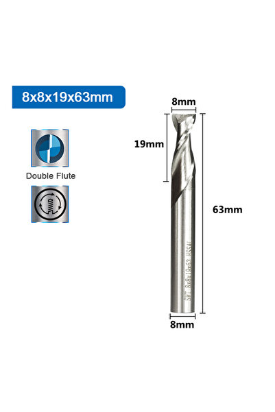 choice2 قاطع تفريز كربيد ذو شفرتين من الفولاذ عالي السرعة (HSS) مقاس 8×8×19×6...