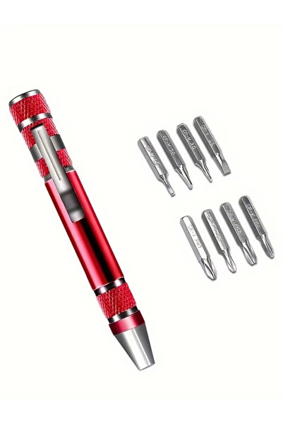 choice2 قلم مفك براغي أحمر 8 في 1 مصنوع من سبائك الألومنيوم - رؤوس قابلة للتغ...