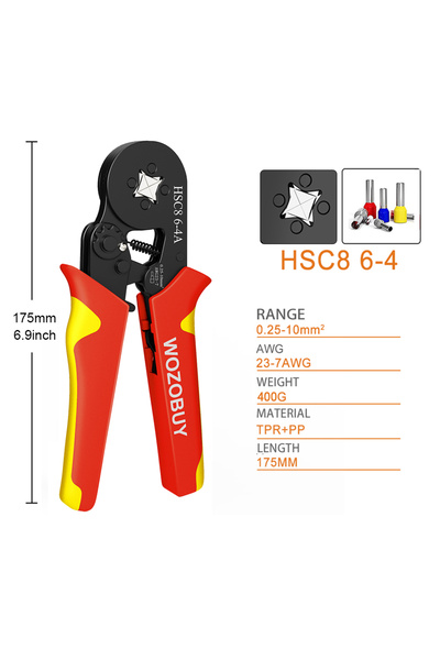 Choice7 طقم تجعيد أطراف الأنابيب السوداء 6-4، 0.08-16 مم² / 0.25-10 مم² HSC8 ...
