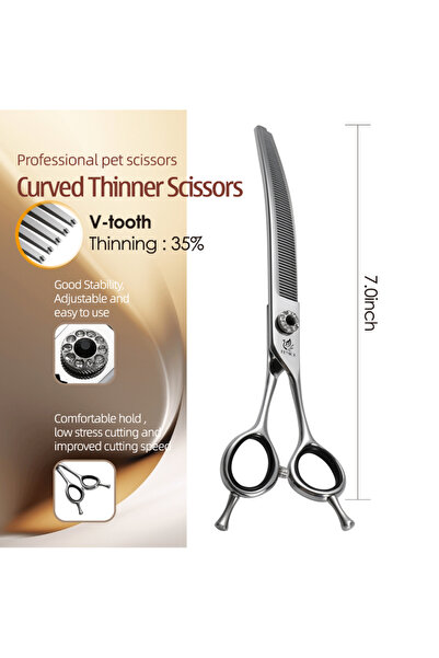 Choice3 مقص فينيس سي آي كيو الاحترافي JP440C ذو النصل المنحني الرفيع، مقاس 7....