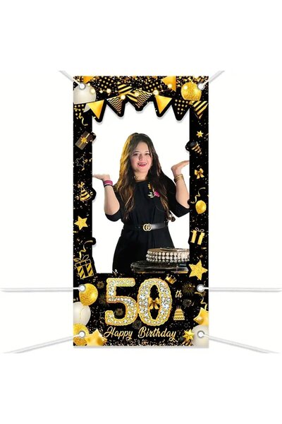 choice2 180x90cm 50th Gold Black Happy Birthday Photo Booth Frame Banner 18th...