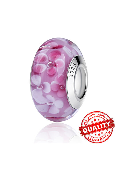 Choice44 LLZ007-RO Murano Glass Series 925 Sterling Silver Curved Feathers & ...