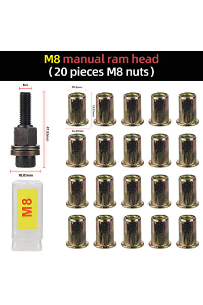 Choice4 مجموعة رؤوس صواميل برشام يدوية M8 مع 20 أو 21 قطعة، أداة برشام يدوية،...