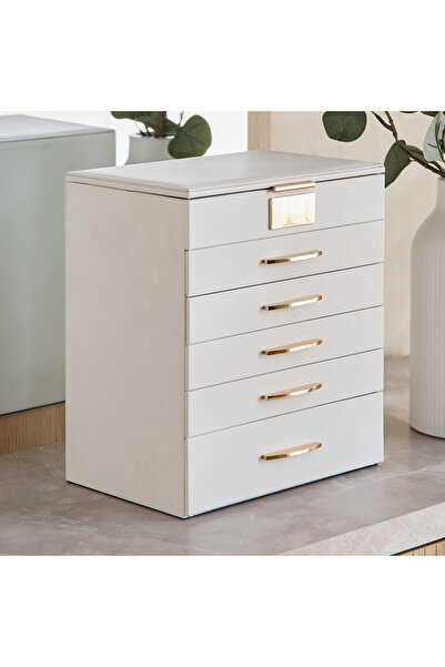 Generic Velour Jewellery Box with Mirror and 5 Drawers - 24x16.5x27.5 cm