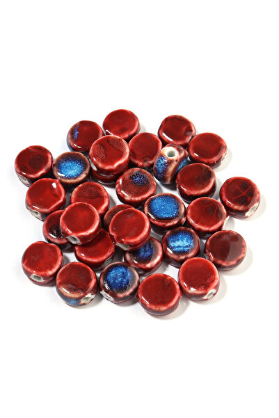 Choice7 Red 10pcs/lot 12mm Multicolor Ceramic Flat Round Beads Floral Glaze L...