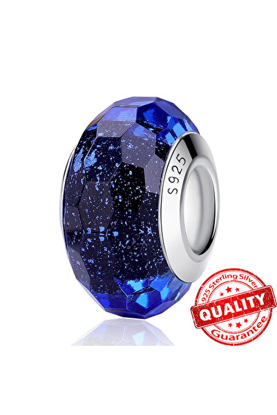 Choice34 LLZ008-BU Murano Glass Series 925 Sterling Silver Curved Feathers & ...