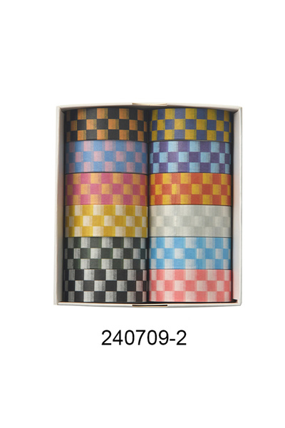 Choice1 240709-2 ١٢ لفة/علبة من شريط قماش منقش ملون رائع بنقشة مربعات، مجموعة...