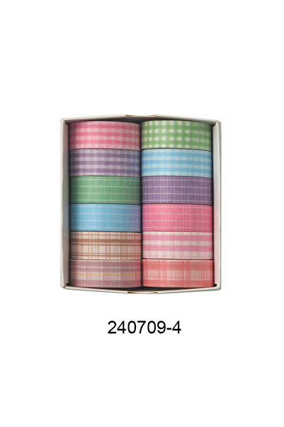 Choice3 240709-4 ١٢ لفة/علبة من شريط قماش منقش ملون رائع بنقشة مربعات، مجموعة...