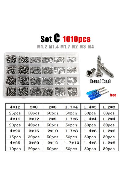 choice2 set C 1010pcs 1 Box M1.2 M1.4 M1.7 M2 M3 M4 Cross Phillips Round Pan ...