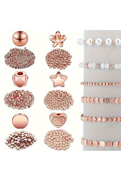 choice2 مجموعة خرز ذهبية وردية اللون مكونة من 1200 قطعة لصنع المجوهرات، بأشكا...