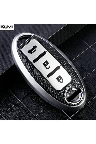 Choice7 غطاء حماية لمفاتيح السيارة من جلد الصناعي TPU باللون الفضي، متوافق مع...