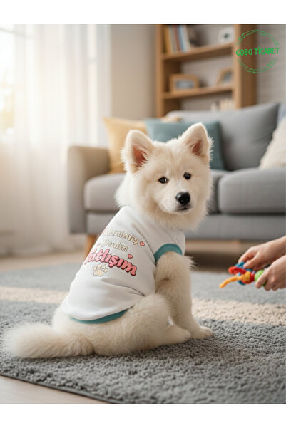 Gobo Beyaz Hanimiş Benim Tatlışım Baskılı Kedi ve Köpek Kıyafeti Tişörtü Elbisesi XSMALL/XS/Beden 0