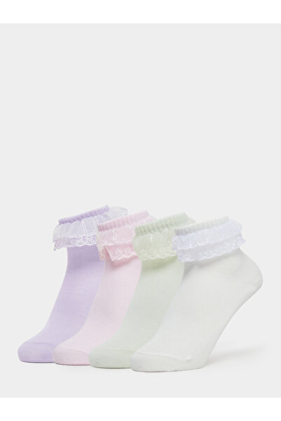 Styli Pack of 4 - Girls Lace Trim Cotton Socks