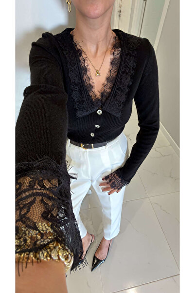 BİRCANÇİL سترة يوكور السوداء ذات التفاصيل الدانتيلية